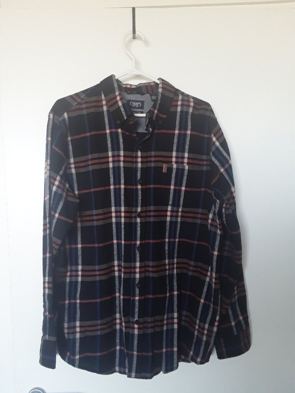 Chaps Performance Flannel Shirt – Size Large – Navy/Red Plaid